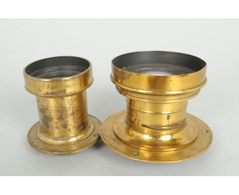 Two Brass Portrait Lenses, both probably Rapid Rectilinear, one marked serial no. 5074, V &amp; A, Paris, with wheel of rotat