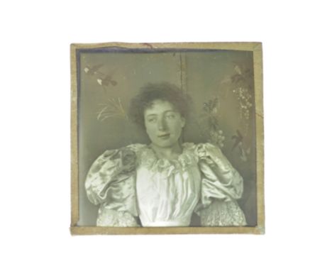 Godfrey Batting (1890-1971) Lumière Autochrome 3¼in sq Magic Lantern Slides,  portrait of Godfrey Batting seated in garden 'T