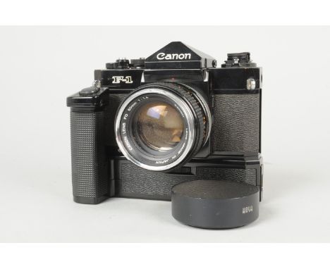 A Canon F-1 SLR Camera, original model, serial no. 104880, date code L203 (Feb 1971), split image/microprism Type E focusing 