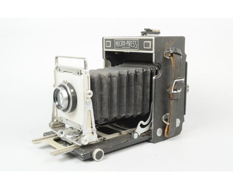 A MPP 5 X 4 Micro Press Camera, serial no 4221, body G, wear to back, edges, some scratches to leatherette, bellows G,  focal