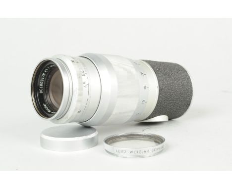A Leitz Wetzlar Hektor 135mm f/4.5 Lens, serial no. 1 608 730, barrel G, some scratches, wear to aperture ring, elements, lub