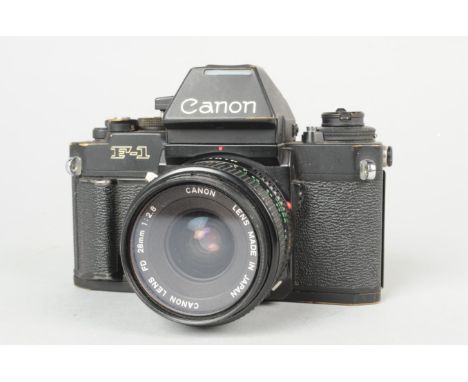 A Canon F-1 New SLR Camera, serial no. 172980, date code W817 (Aug 1982), AE Finder FN, split image/microprism Type PE focusi