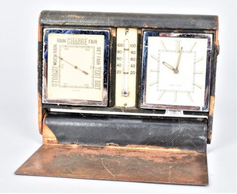 A 20th Century Jaeger Le Coultre Portable Aneroid Barometer Compendium,  plated metal aneroid and eight-day clock with thermo
