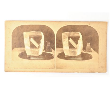 Stereo Cards, 1860s - Stereo Magazine label apparently in block of crystal, straight-sided Brewster-type viewer behind (1), P