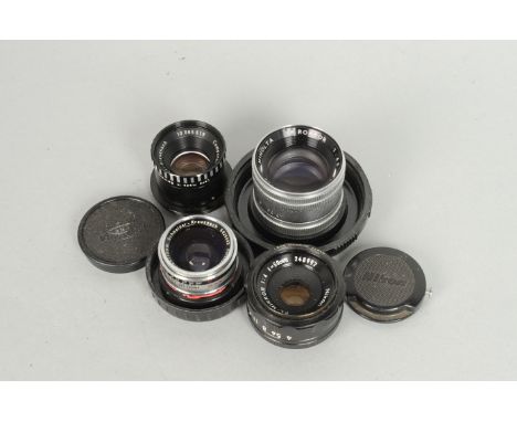 Four Lenses, comprising three enlarging lenses, a Schneider-Kreuznach Componar 75mm f/4, a Nikon El-Nikkor 50mm f/4 and a Min