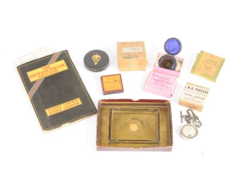 Early Colour Filters and Related Material, three brass trays for varnishing Autochromes; manuscript notes about difficulties 