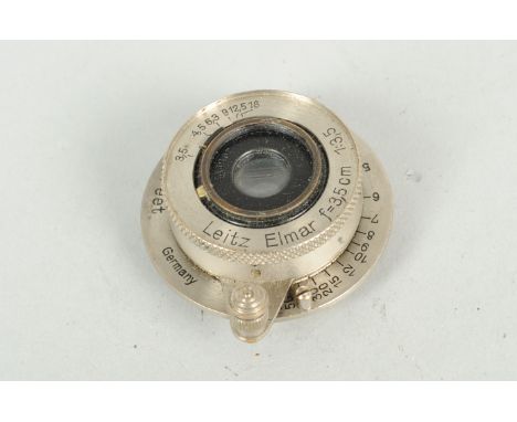 A Leitz Elmar 3.5cm f/3.5 lens, serial no. 236397, 1935, barrel G, small ding to top edge, elements F, fungus, haze