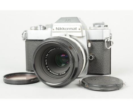 A Chrome Nikon Nikkormat EL SLR Camera, serial no. 5 238 604, body F-G, shutter working, meter reacts to light, with a Micro-