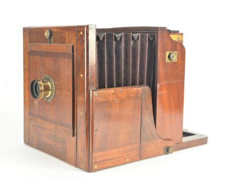 A 19th Century  mahogany and brass wet-plate 8in x 8in Meagher Tailboard Studio Camera,  with septum slot, maker's plate 'Mea