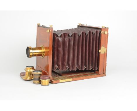 A Sands &amp; Hunter mahogany and brass Imperial Whole-Plate Tailboard Stand Camera with Four Lenses, serial no. 543, mid 188