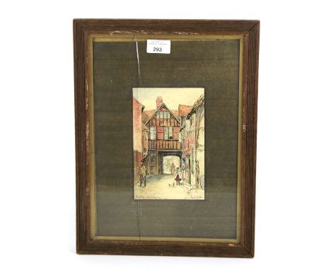 Leonard Pattern, coloured, pen and ink sketch. Street scene, signed bottom right, inscribed to W. F. H. Framed and glazed. 12