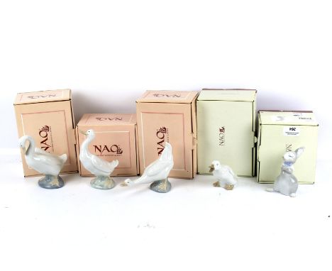 Five Nao animal figurines. Including four assorted ducks and a 'Grumpy Bunny ' tallest 11cm high, in the original boxes