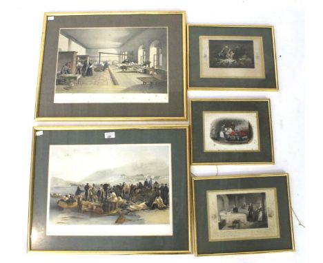 Three 19th century coloured engravings of Florence Nightingale and two others similar. The three Florence Nightingale engravi