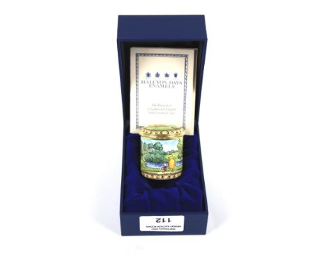 A Halycon Days enamel Winnie the Pooh limited edition pill box, certificate and box. Numbered 108/1500, the interior of the l