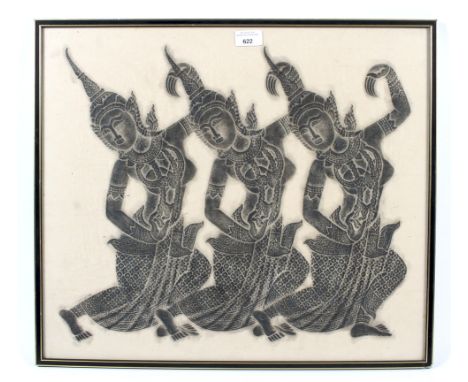 A print depicting three Thai dancers. 55cm x 47.5cm, framed and glazed