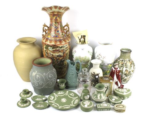 A quantity of assorted 20th century ceramics and carriage clock. Including a large Satsuma vase 60cm high, Dendy, and Wedgwoo