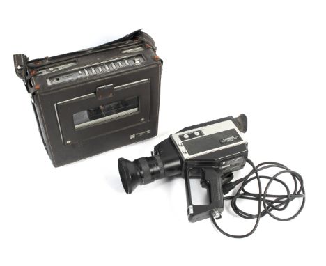 A vintage Panasonic colour video camera with portable VHS recorder. The camera model WV-3030E, VHS recorder NV-3000