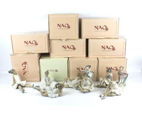 Nine ballerina Nao figures. All in the original boxes. Max height 18cm