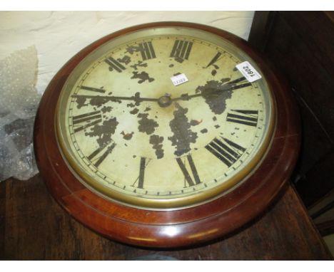 Early 20th Century mahogany circular drop-dial wall clock having painted dial with Roman numerals (a/f) and single train fuse