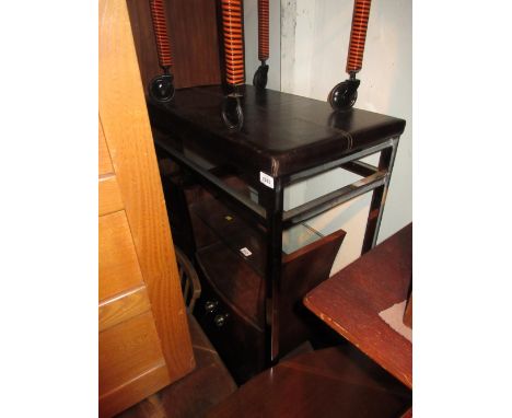 20th Century chrome rectangular console table with stitched leather top