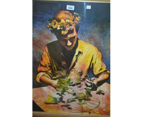 Chaeronea, a Limited Edition lithograph in colours, a figure seated at a table studying ivy leaves, signed, inscribed and No.
