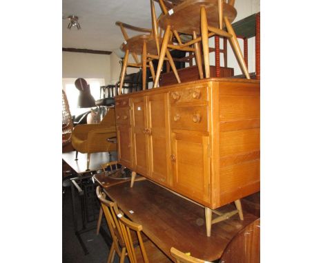 Suite of Ercol light ash and beech furniture, circa 1950's and later comprising: small refectory style table with extension, 