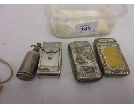 Two vesta cases in the form of a folding camera and a soda siphon bottle, together with two other vesta cases