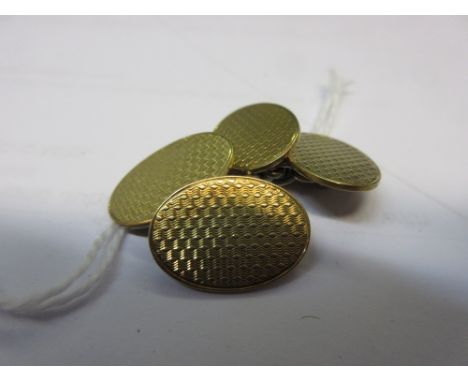 Pair of 18ct gold cufflinks with engine turned decoration