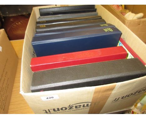 Box containing a quantity of G.B. First Day covers including empty albums, folders and a stock book of European mint stamps