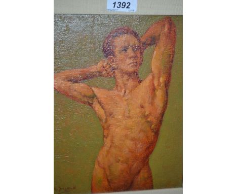 R. Griswold, oil on canvas, male nude study, 10ins x 7ins
