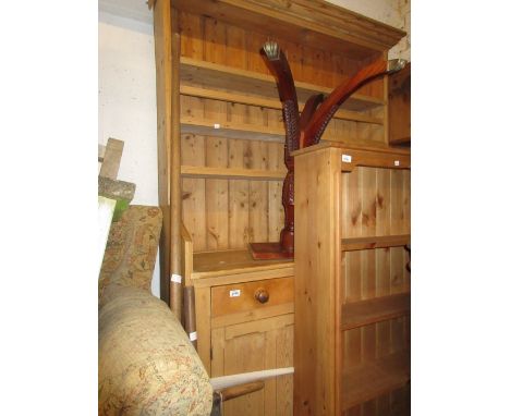 19th Century stripped pine dresser with a boarded shelf back above two drawers with two cupboard doors below