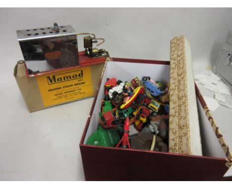 Boxed Mamod Marine steam engine together with a quantity of diecast metal model vehicles etc., a wooden inkstand and a boxed 