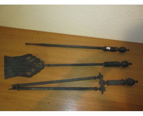 Set of three 19th Century brass fireside tools