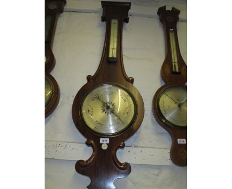 Victorian rosewood banjo shaped wheel barometer and thermometer