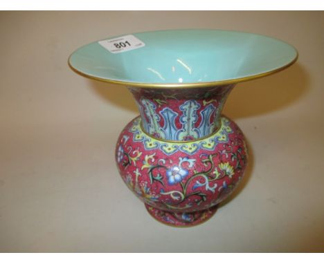 Chinese balustuer form flared rim vase, enamel decorated with flowers, signed with seal mark to base