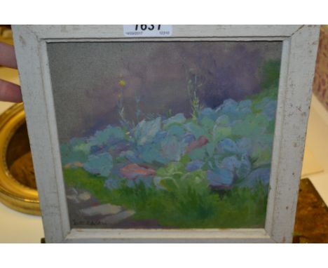 Russian school oil, study of a cabbage patch, signed in cyrillic possibly ' Besedin ', 8ins x 7.5ins