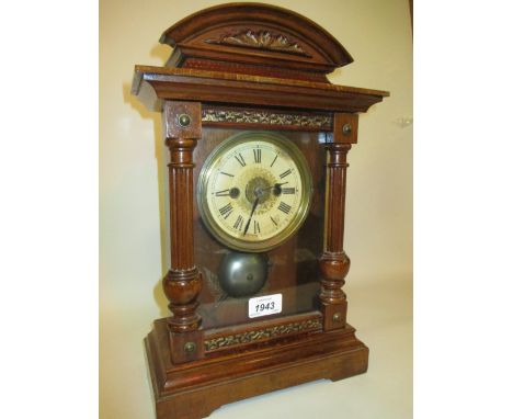 American two train mantel clock with beechwood case