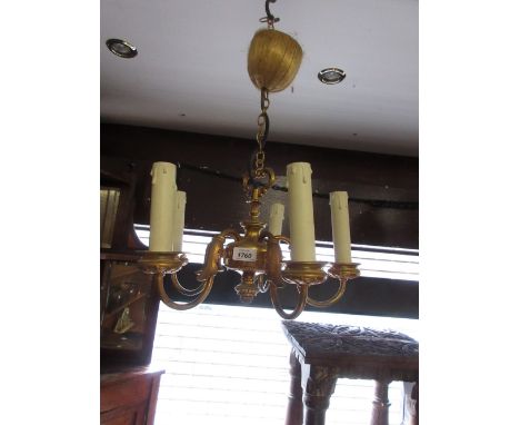 Early 20th Century gilt brass five branch hanging chandelier