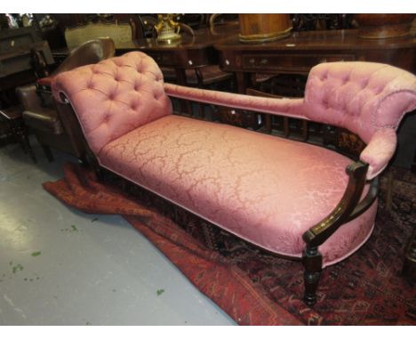 Edwardian rosewood floral marquetry inlaid drawing room sofa raised on turned supports with pink floral upholstery