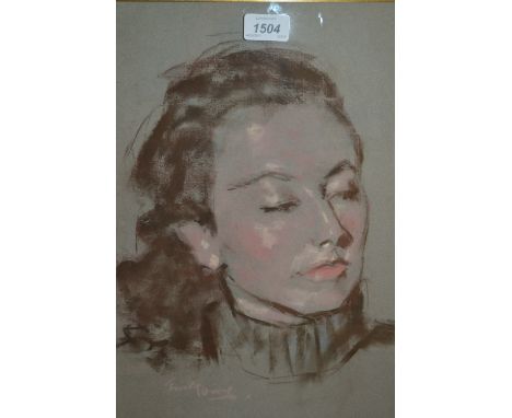 Framed pastel drawing, head study of a young lady, indistinctly signed, 16.5ins x 12ins