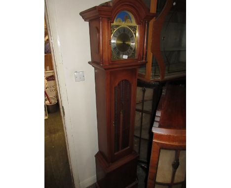 Reproduction mahogany and inlaid three train longcase clock