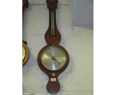 George III mahogany and inlaid banjo shaped wheel barometer, signed D. Grimoldi, London