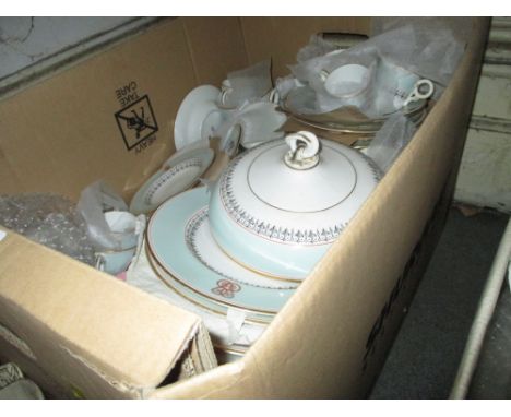 Royal Worcester tea and coffee service decorated with pale blue borders and monogrammed