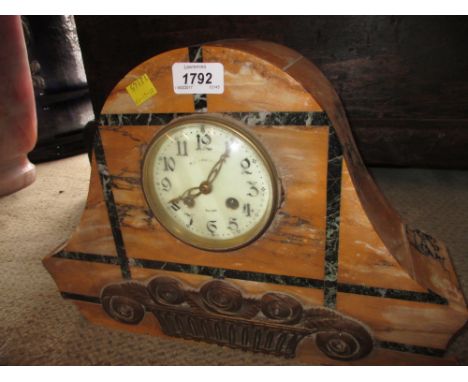 French Art Deco yellow marble mantel clock (a/f)