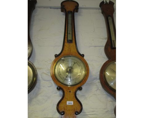 Victorian birds eye maple and rosewood mounted banjo shaped wheel barometer by Samuel of Bury