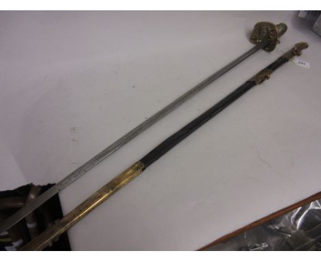 English Naval Officer's sword having brass hilt with wire twist and shagreen grip and leather and brass scabbard (a/f)