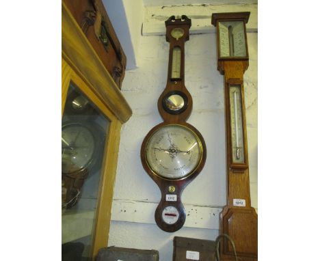19th Century rosewood banjo shaped wheel barometer / hydrometer / thermometer by P. Keeley, Bolton (lower glass lacking)