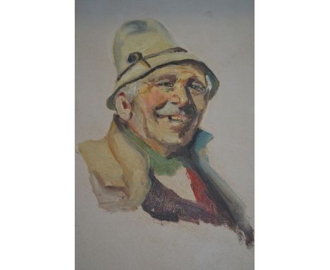 Box containing a quantity of unframed oils and watercolours, portrait and figure studies by Henri Pitcher and others