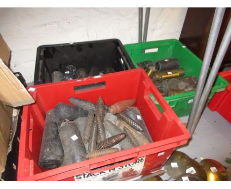 Three boxes containing a large quantity of various longcase and other clock weights