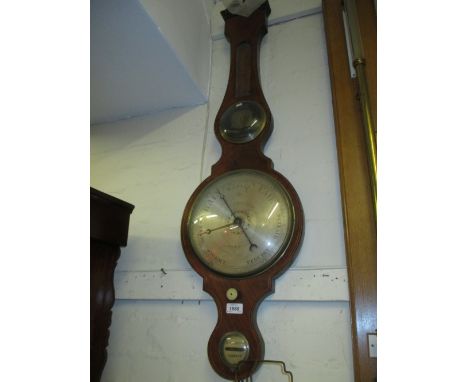 Large 19th Century mahogany line inlaid and crossbanded banjo shaped clock / barometer, signed Lione and Somalvico, London (f